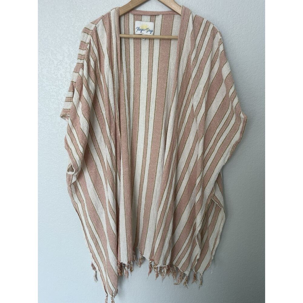 Rays For Days Anthropologie Beachy Kimono One Size 100% Cotton Summer Fringed